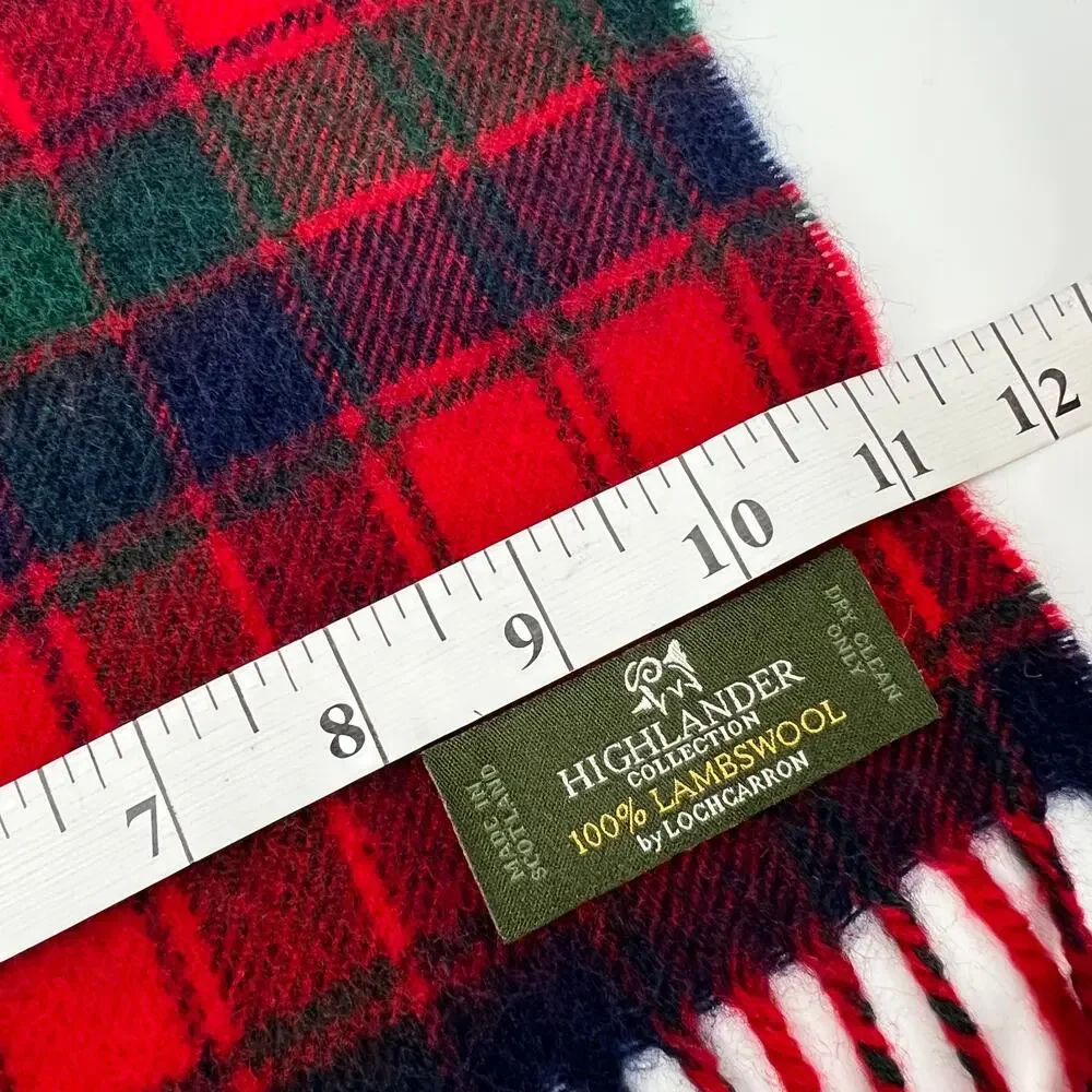 Lochcarron of Scotland Lambswool Neck Scarf Red Blue Green Tartan Fringe Unisex